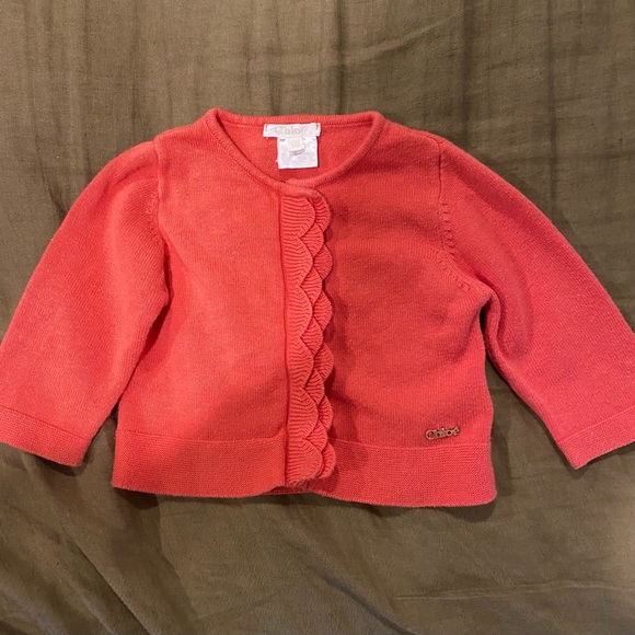CHLOE Baby Scalloped Detail Coral Cardigan Sweater Size: 6 months - Picture 1 of 3